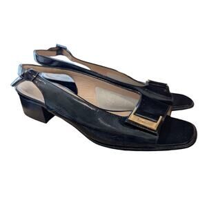 Salvatore Ferragamo Boutique Black Leather Low Heel Mule Slingback Size 7AA